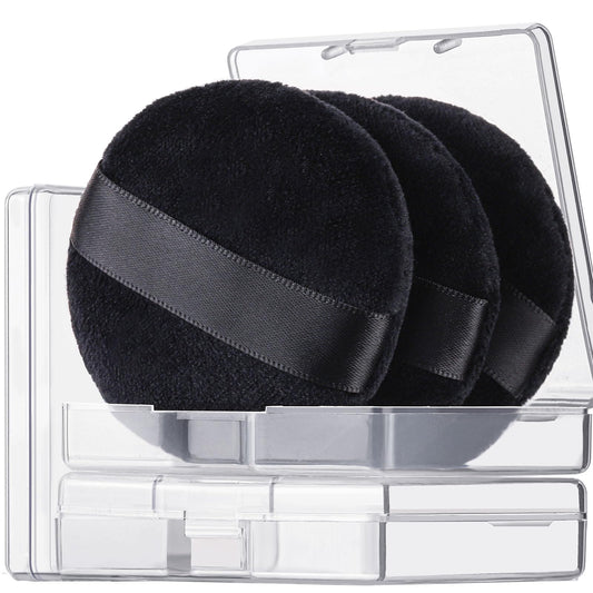 Teenitor 3Pcs Black Powder Puff Powder Puffs 2.36 Inch Setting Powder PuffPowder Puffs for Face Powder Soft Powder Applicator for Loose Pressed Powder Face Puff Makeup Puff Small with 3 Cases