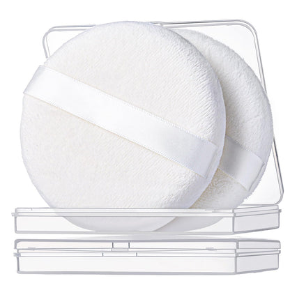 Teenitor 2pcs Powder Puff 3.54inch Medium Body Powder Puff Powder Puff for Body Powder Powder Puffs Soft Velour Powder Puffs Body Powder Puff and Container White
