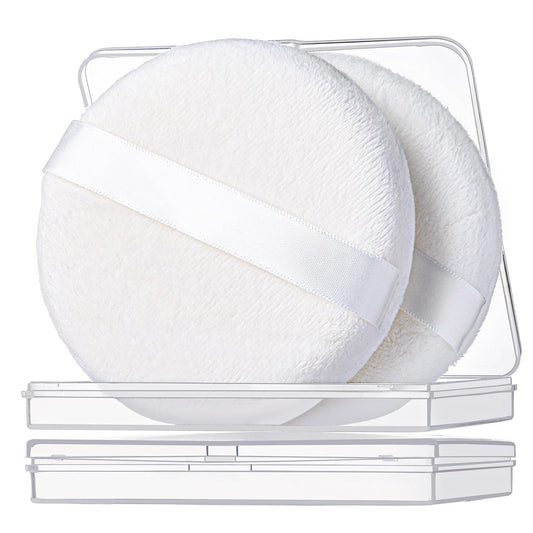 Teenitor 2pcs Powder Puff 3.54inch Medium Body Powder Puff Powder Puff for Body Powder Powder Puffs Soft Velour Powder Puffs Body Powder Puff and Container White