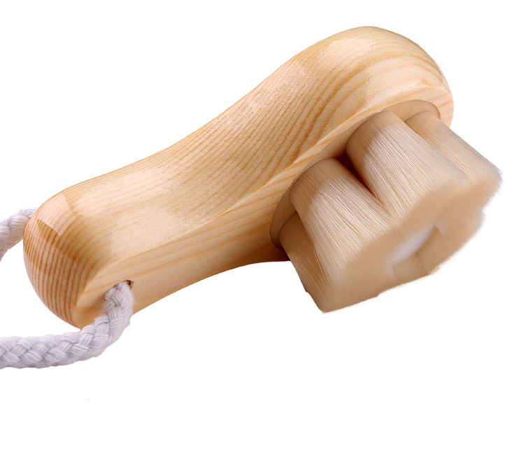 Wooden Handle Facial Brush with Soft Bristles