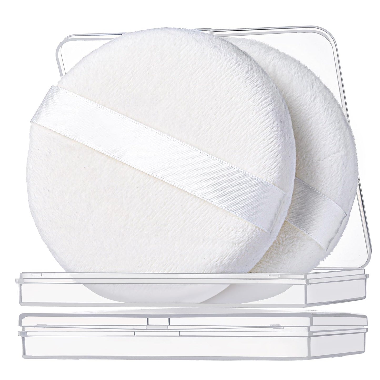 Teenitor 2pcs Powder Puff 3.54inch Medium Body Powder Puff Powder Puff for Body Powder Powder Puffs Soft Velour Powder Puffs Body Powder Puff and Container White