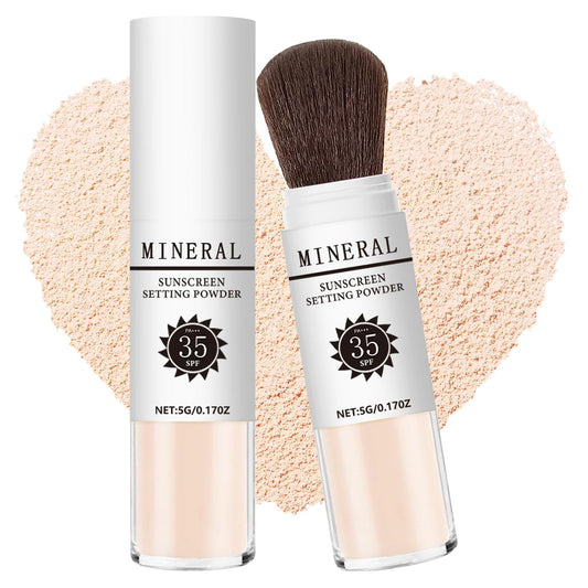 Sunscreen Setting Powder SPF 35 Mineral Brush Powder Oil Control Natural Matte Finish Loose Powder Translucent Lasting Lightweight Breathable for All Skin (#01 Translucent)