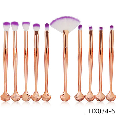 10-Piece Shell Makeup Brush Set - Beauty Tools
