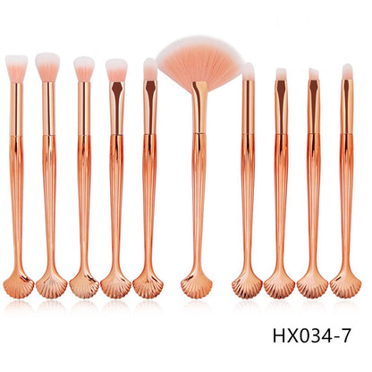 10-Piece Shell Makeup Brush Set - Beauty Tools