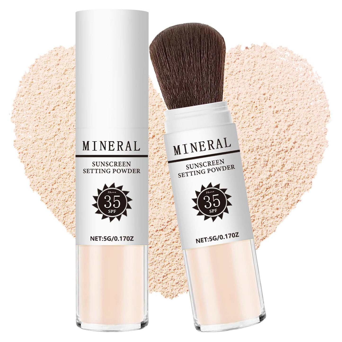 Sunscreen Setting Powder SPF 35 Mineral Brush Powder Oil Control Natural Matte Finish Loose Powder Translucent Lasting Lightweight Breathable for All Skin (#01 Translucent)