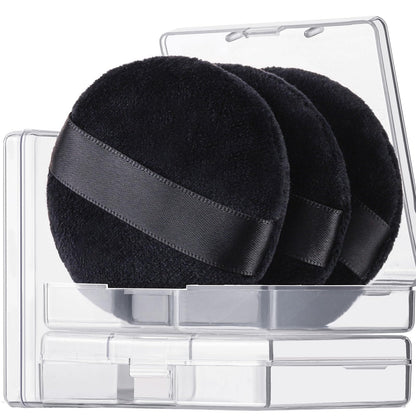 Teenitor 3Pcs Black Powder Puff Powder Puffs 2.36 Inch Setting Powder PuffPowder Puffs for Face Powder Soft Powder Applicator for Loose Pressed Powder Face Puff Makeup Puff Small with 3 Cases